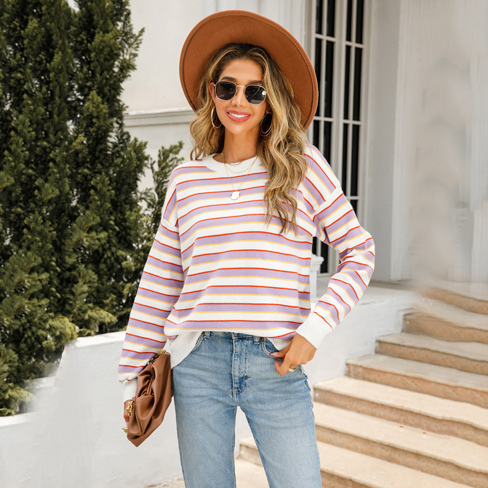 Damen Gestreifter Pullover Lässig Eveloria