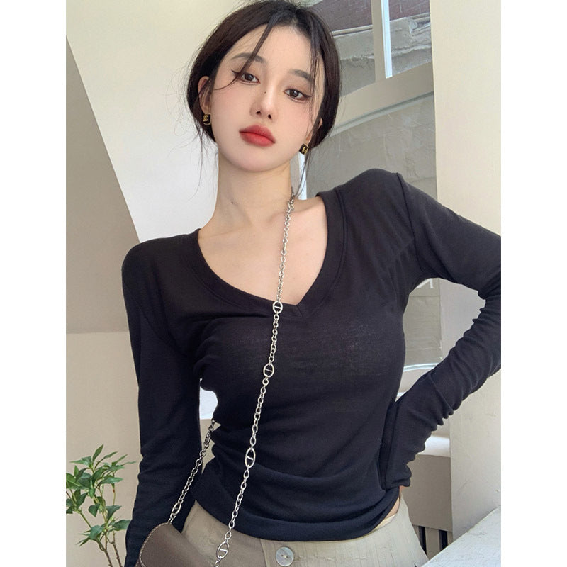 Damen Langarmshirt V-Ausschnitt Figurschmeichelnd Eveloria