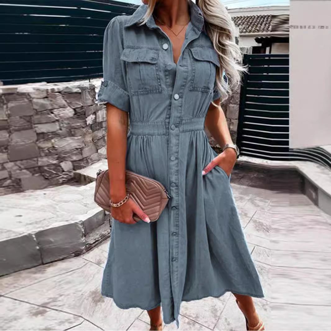 Damen Jeanskleid mit Taschen und Taillierung Elegant Eveloria