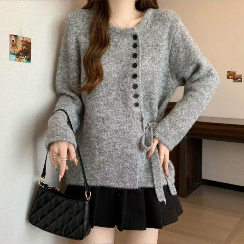 Damen Strickjacke mit Bindeband und Knöpfen
