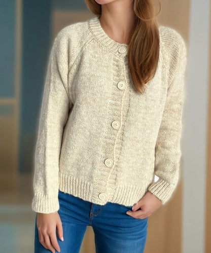 Damen Strickjacke Kuschelig Großknöpfe Feine Textur Beige