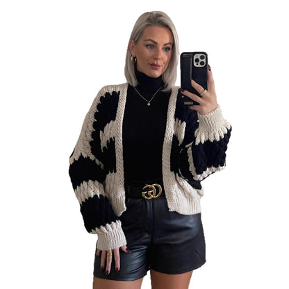 Damen Strickcardigan Oversized Großes Zopfmuster Beige