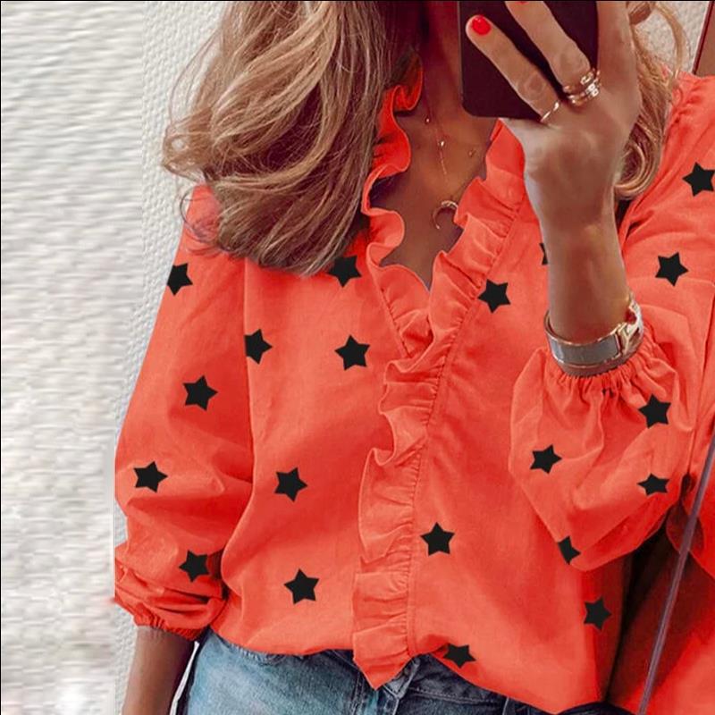 Damen Bluse mit Volant Sternenmotiv Eveloria