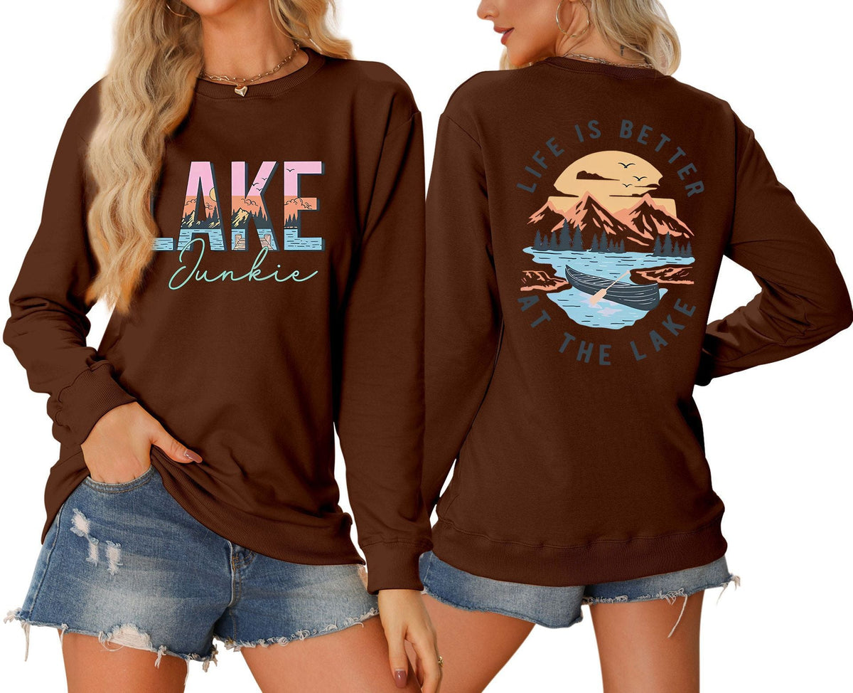 Damen Langarmshirt Lake-Motiv Leicht Baumwolle Weiß