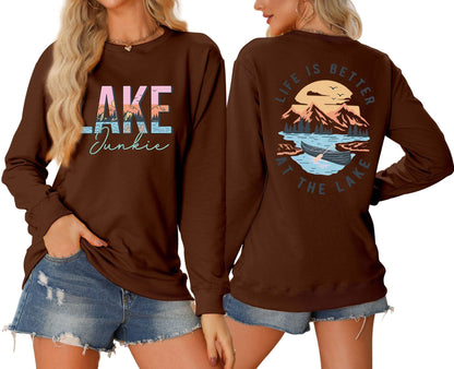 Damen Langarmshirt Lake-Motiv Leicht Baumwolle Weiß