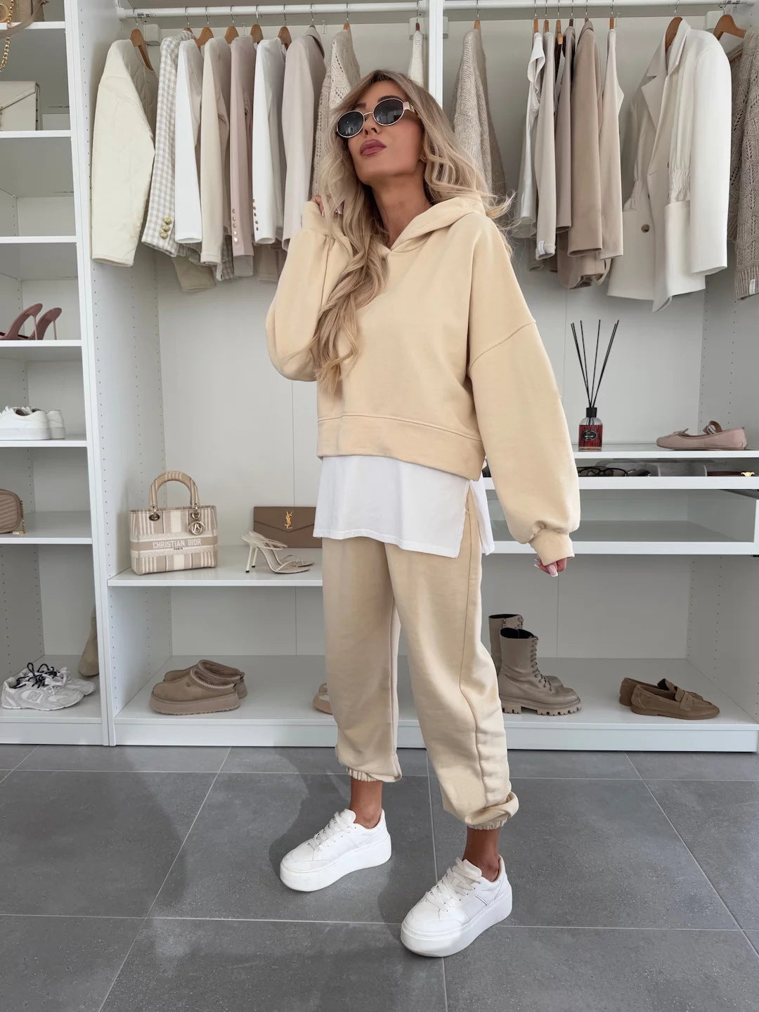 Eveloria Damen Hoodie Jogginghose Set Kurz elastisch