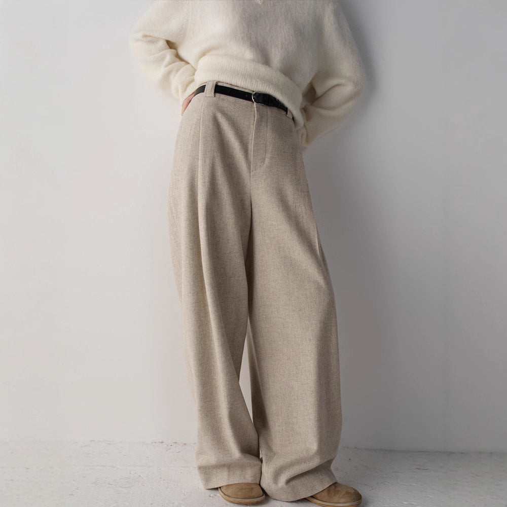 Damen Stoffhose Weit Elegant Beige