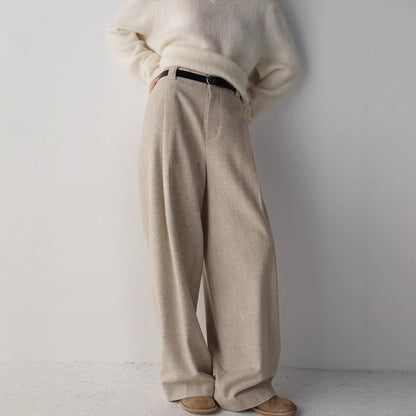 Damen Stoffhose Weit Elegant Beige