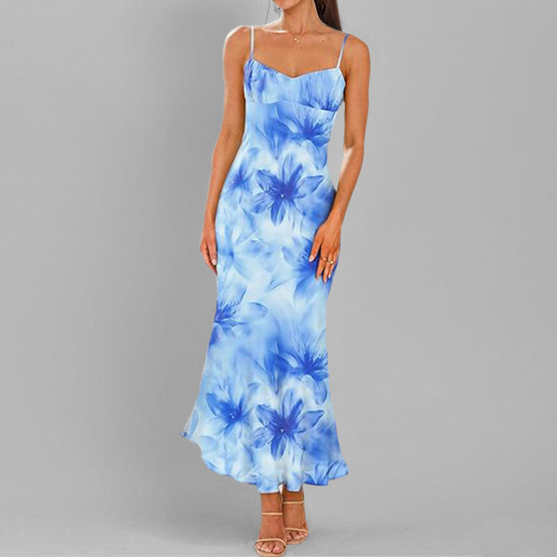 Damen Maxikleid Fließend Floralmuster Rüschensaum