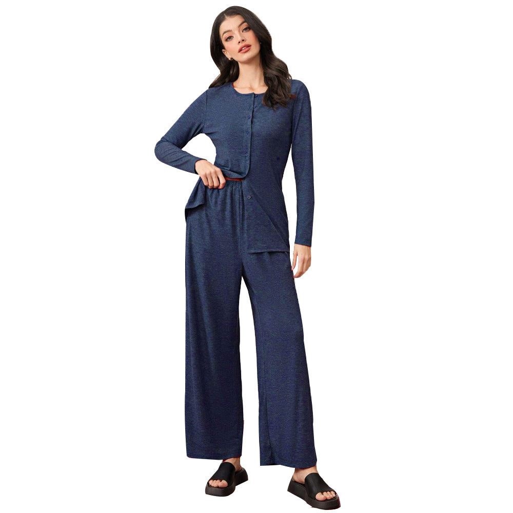 Damen Loungeanzug mit Langarmjacke und weiten Hosen Eveloria
