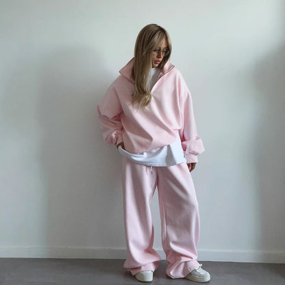 Damen Fleece Zip Hoodie Bequem Lässiger Schnitt Weite Ärmel Grau