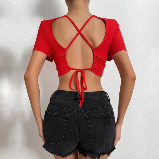 Damen Cropped Oberteil Dekorative Rückenbindebänder - Eveloria