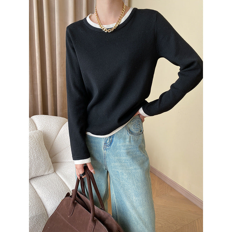 Damen Pullover mit Kontrastdetails Feinripp - Eveloria