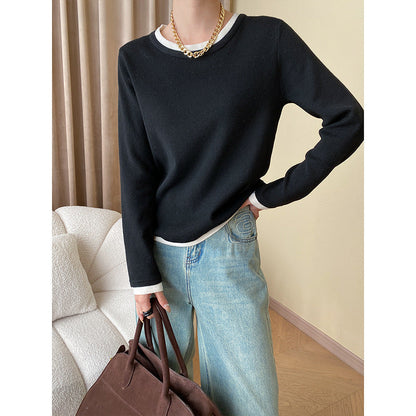 Damen Pullover mit Kontrastdetails Feinripp - Eveloria