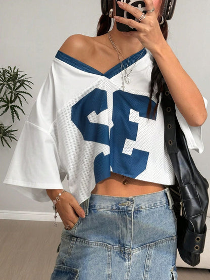Damen Sportoberteil V-Ausschnitt Rundum-Mesh Eveloria
