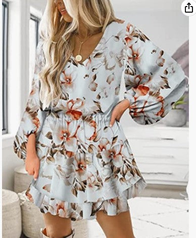 Damen Kurzarmkleid Voluminöse Puffärmel Eveloria