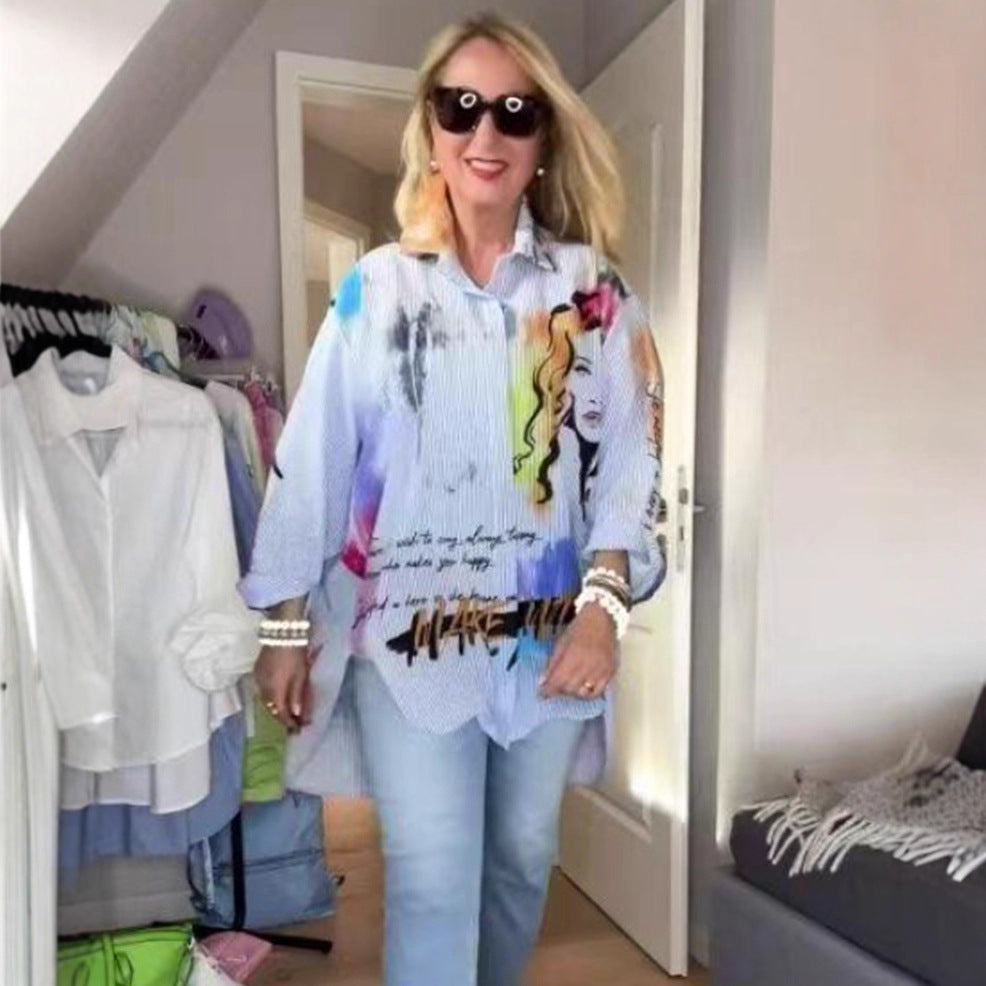 Damen Oversize Bluse mit Grafikdesign Eveloria