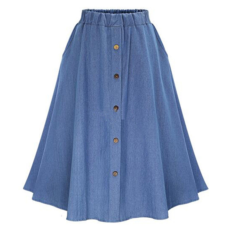 Damen Denim-Rock Lang Knöpfe Blau Eveloria - Eveloria