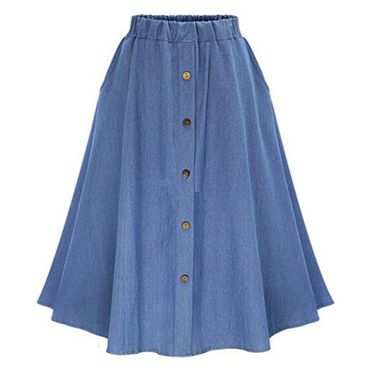 Damen Denim-Rock Lang Knöpfe Blau Eveloria - Eveloria