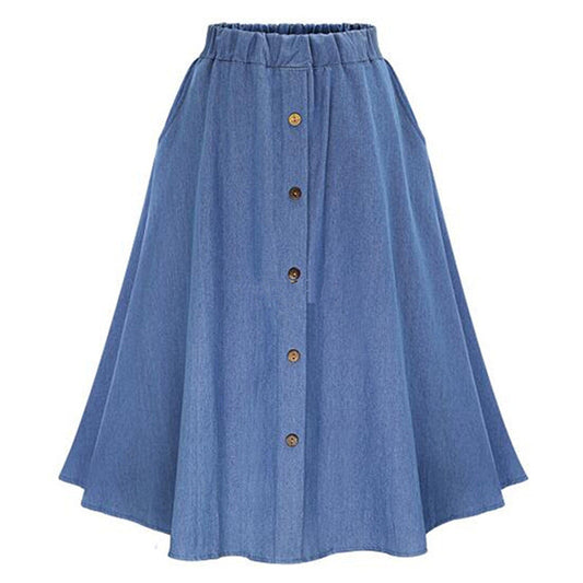 Damen Denim-Rock Lang Knöpfe Blau Eveloria - Eveloria