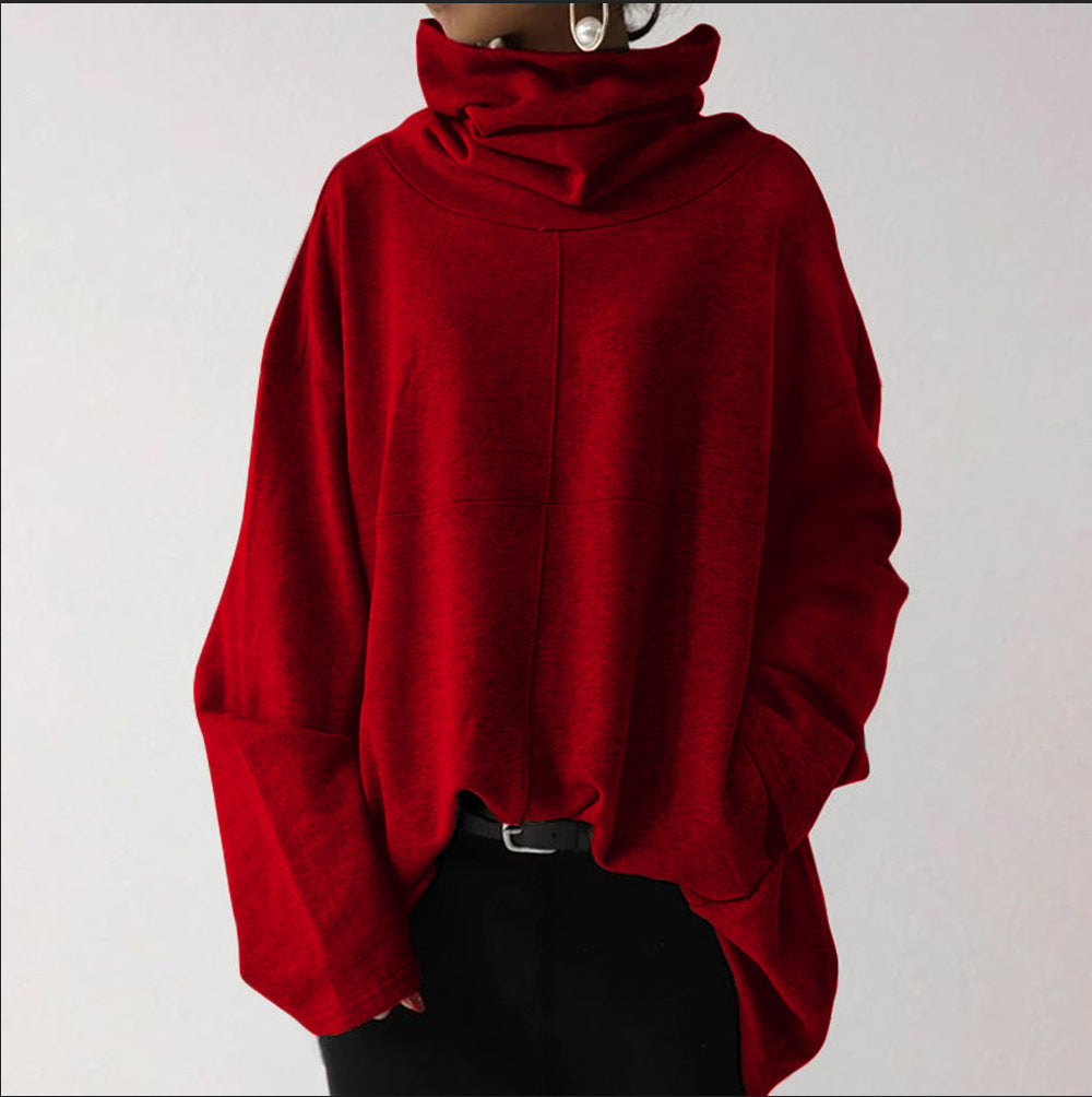 Damen Oversize Sweatshirt Hochkragen Warm Grau