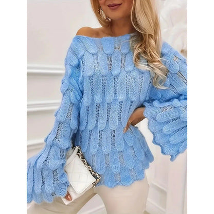 Damen Strickpullover Voluminöse Ärmel Strukturiertes Muster Eveloria