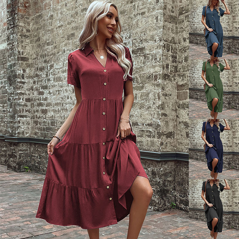 Damen Maxikleid mit Knöpfen und Rüschen Eveloria - Eveloria
