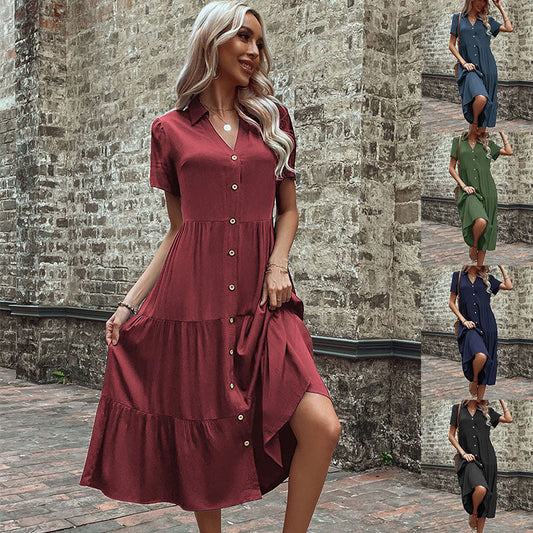 Damen Maxikleid mit Knöpfen und Rüschen Eveloria - Eveloria