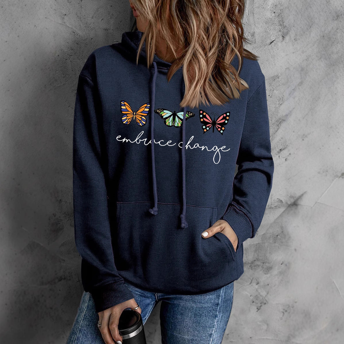 Damen Kapuzenpullover Schmetterlingsmotiv Grau