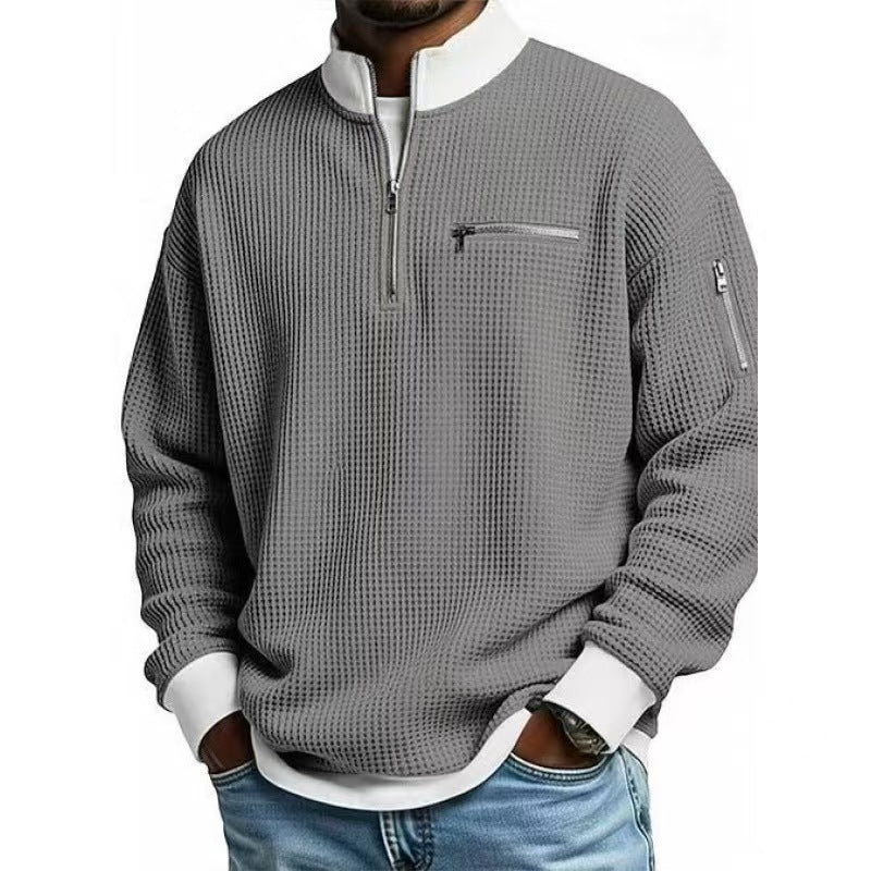 Herren Sweatshirt Hochkragen Reißverschluss Grau Eveloria