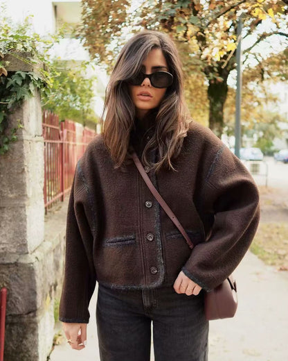 Damenjacke Elegant Knopfdetails Kontrastnähte