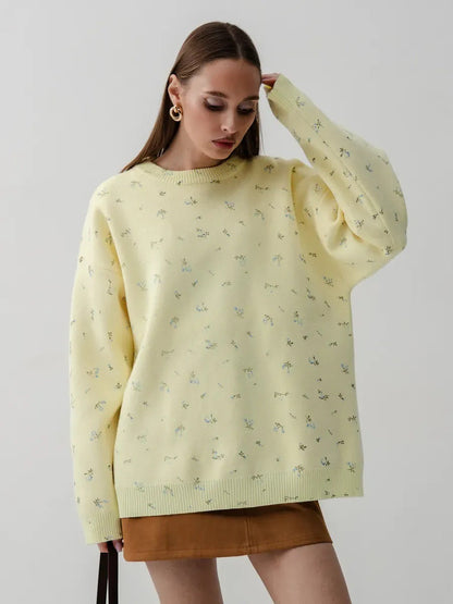 Damen Sweatpullover Oversized Floralmuster Grün Eveloria