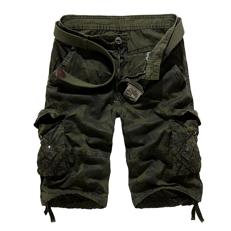 Herren Camo Cargo Shorts Mehrere Taschen Verstellbarer Bund Olivgrün