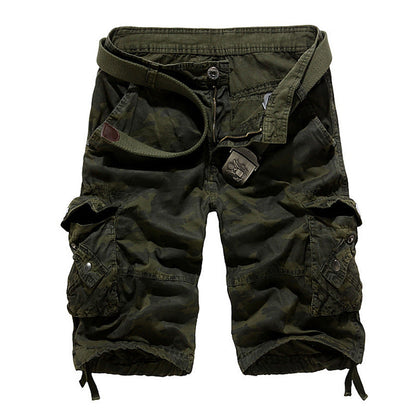 Herren Camo Cargo Shorts Mehrere Taschen Verstellbarer Bund Olivgrün