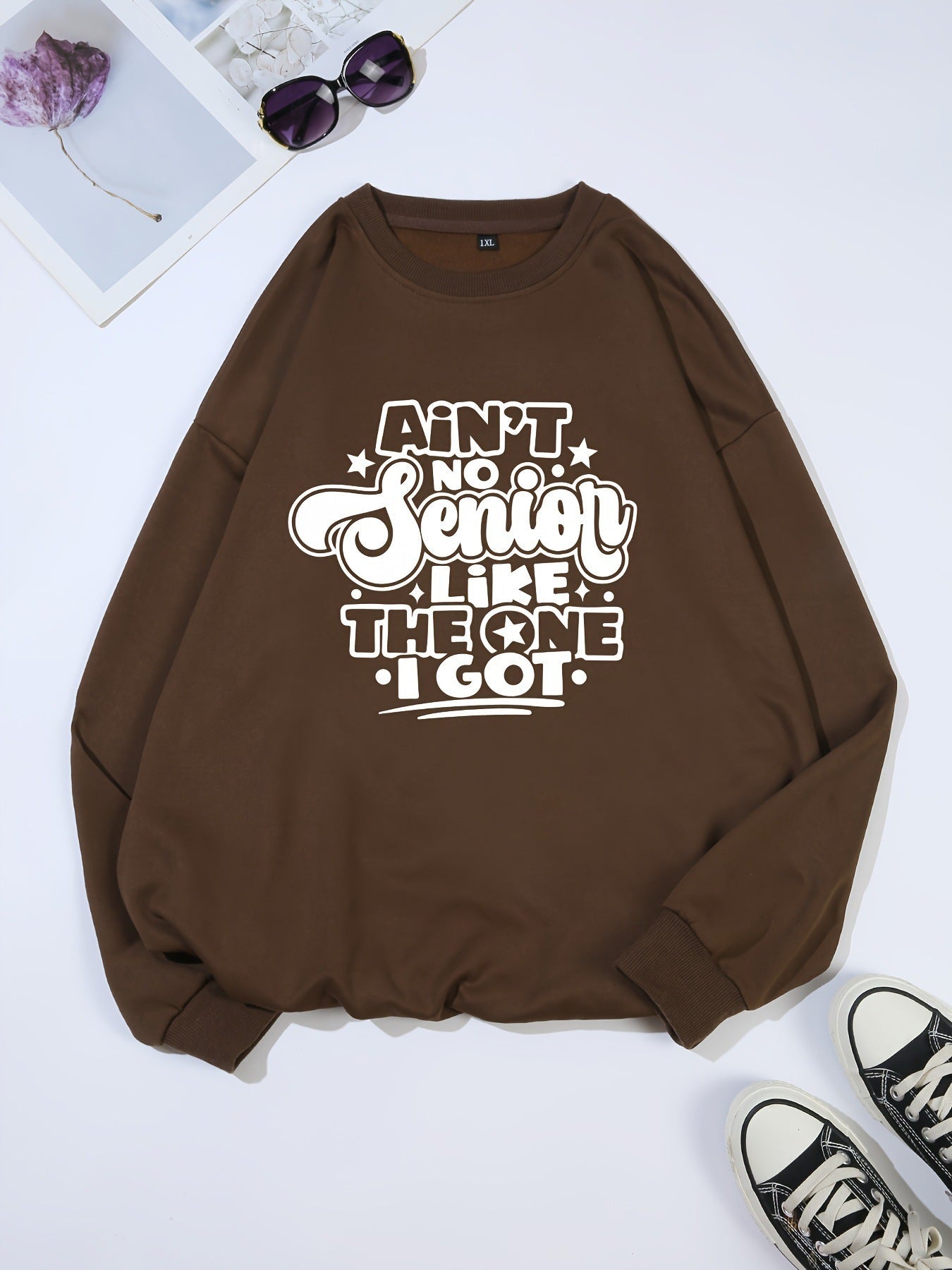 Damen Sweatshirt Lässiges Spruchdesign Grau Eveloria