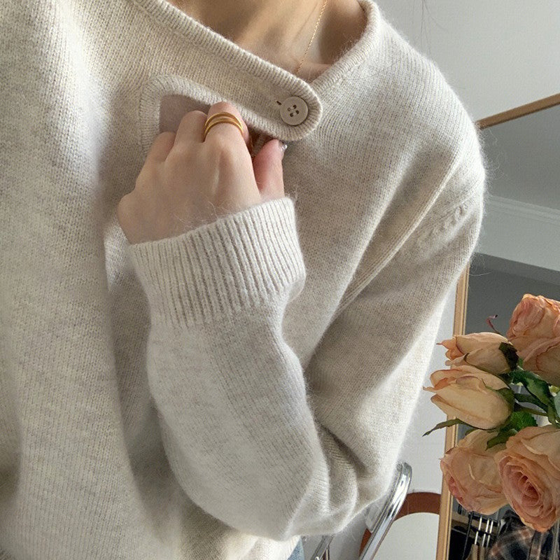 Damen Pullover Lässiger Schnitt Innovatives Knopfdetail Eveloria