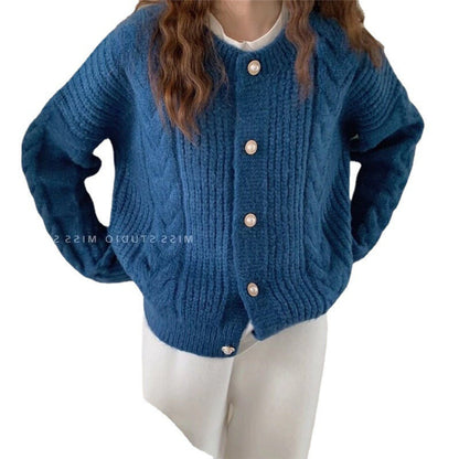 Damen Strickcardigan Kuschelig Perlenknöpfe Beige