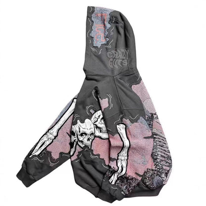Damen Kapuzenpullover Totenkopf-Print Eveloria