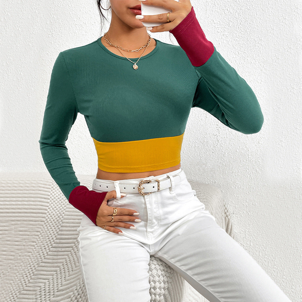 Damen Langarm Crop- Farbblockdesign Eveloria - Eveloria