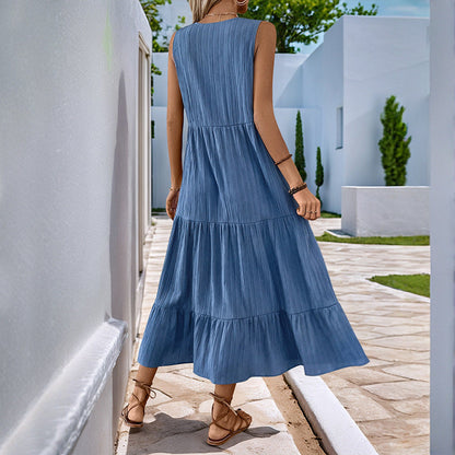 Damen Maxikleid Lässiger Schnitt Knopfleiste Eveloria