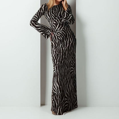Damen Maxikleid Tiermuster Schimmerstoff Lang