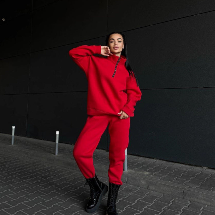 Damen Sweatanzug Hochkragen Reißverschlussdetails Eveloria