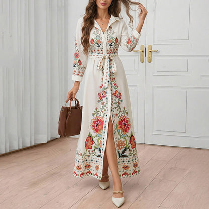 Damen Maxikleid mit Stickdesign Bluse Optik - Eveloria