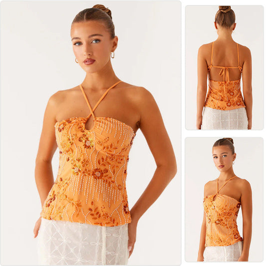 Damen Bustier-Oberteil Glitzernd Floralmuster Mit Applikationen - Eveloria