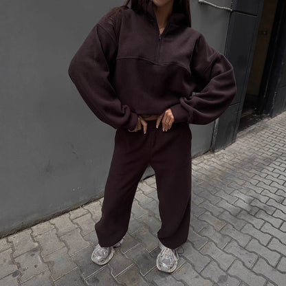 Damen Fleece-Jogginganzug Stehkragen Reißverschluss Eveloria