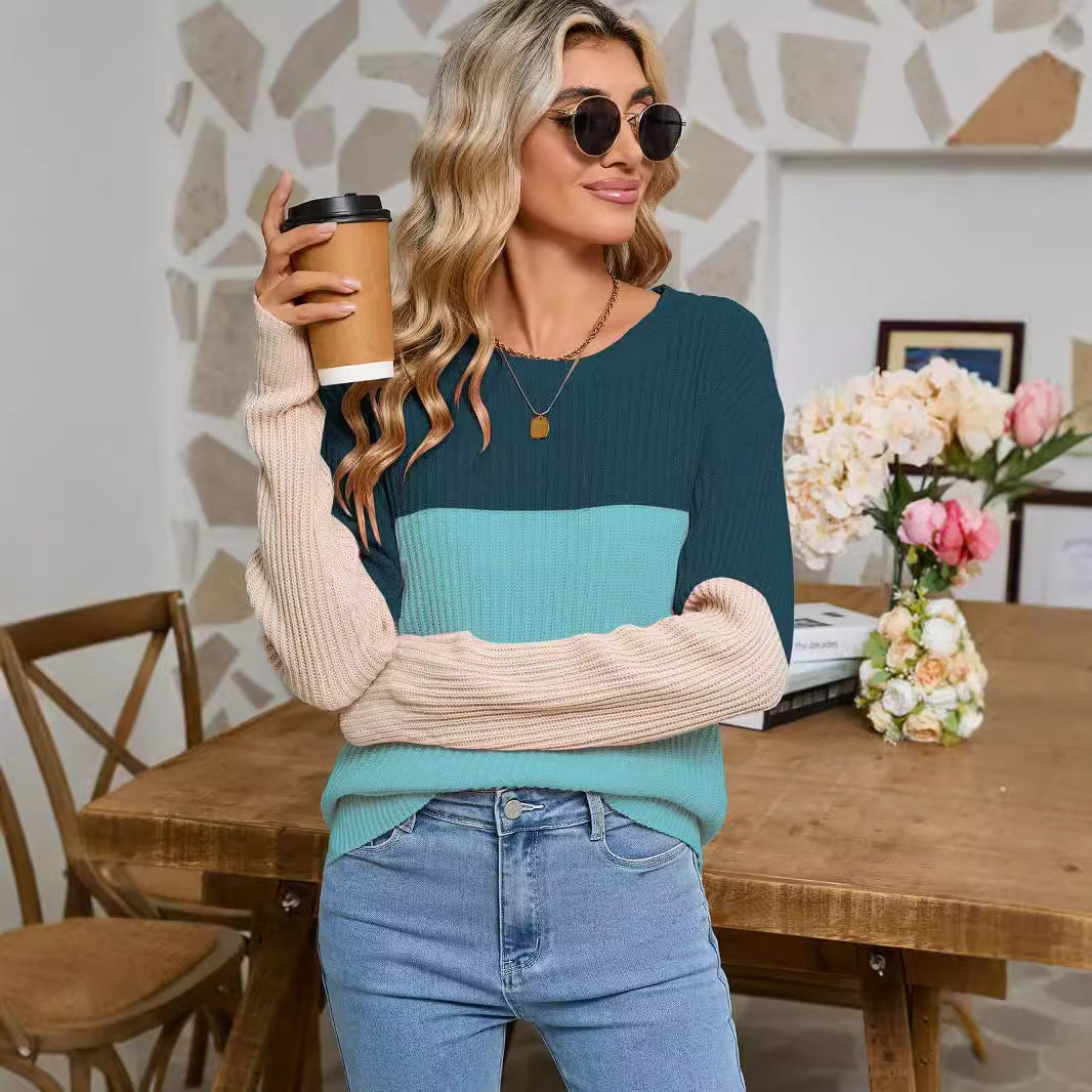 Damen Strickpullover Farbblockdesign Eveloria