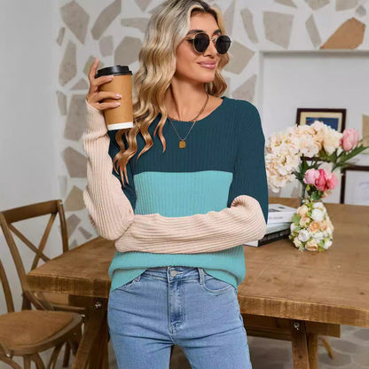 Damen Strickpullover Farbblockdesign Eveloria
