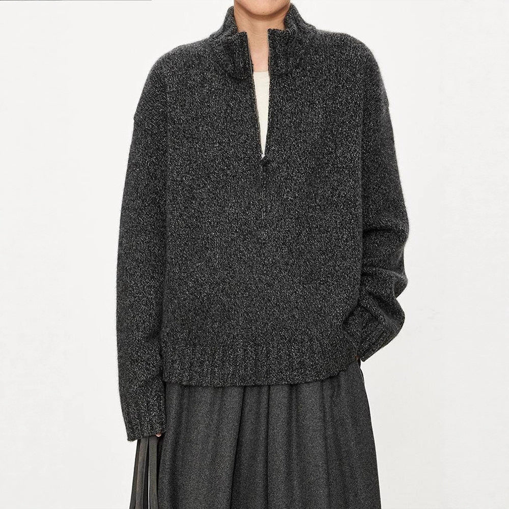 Damen Grobstrickpullover Hochkragen Halbzipp Evelyn