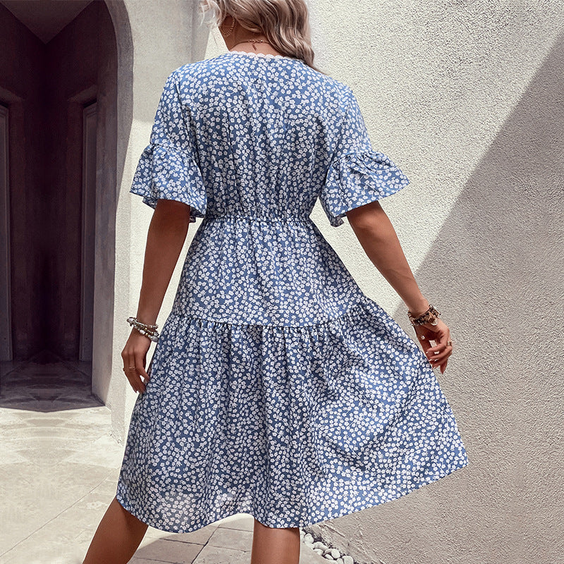 Damen Sommerkleid Taillenknoten Volumöser Rock Eveloria