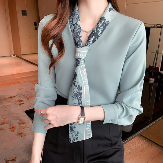 Damen Bluse Elegantes Design mit Halstuch Schwarz - Eveloria